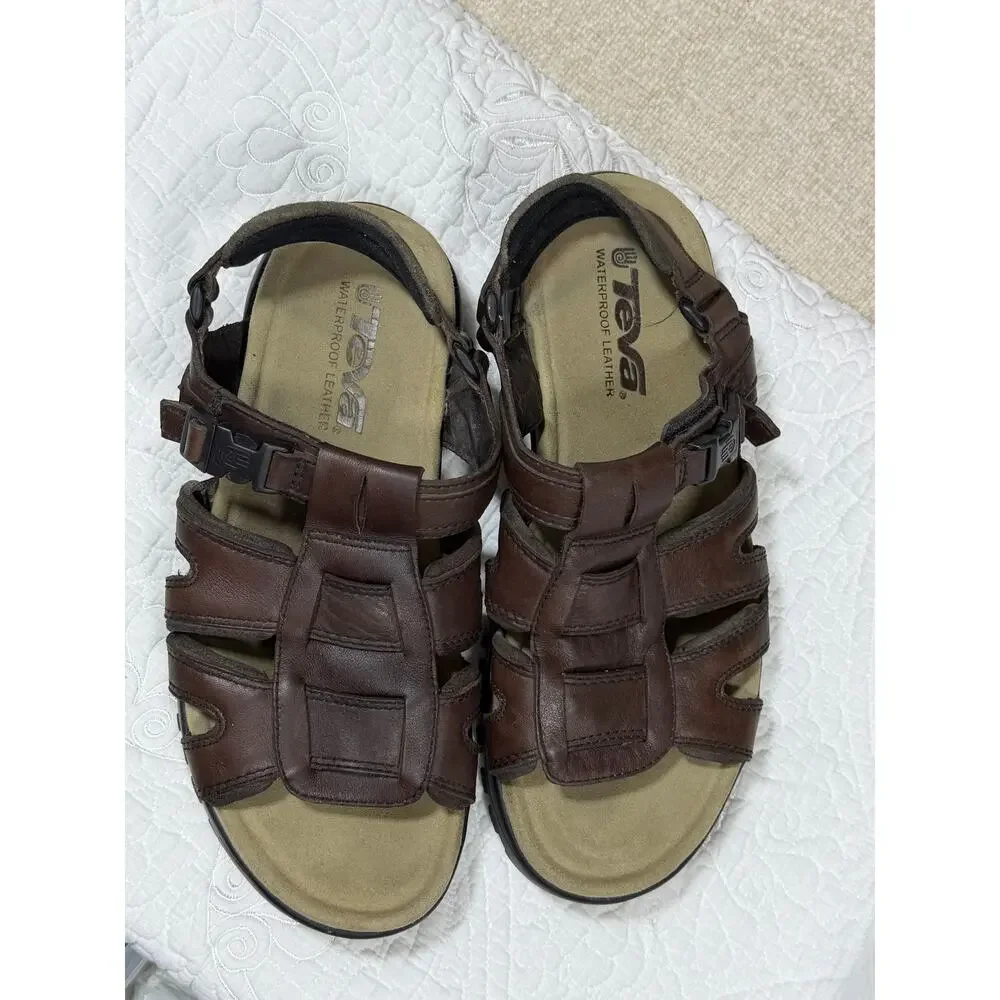 Teva Men's 11 Brown Fisherman Waterproof Leather Hiking Sandals Outdoor Trail